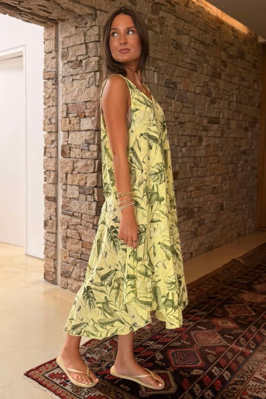Made in Italy Tiki Pure Cotton Midi Dress Soft Sunshine /24 =